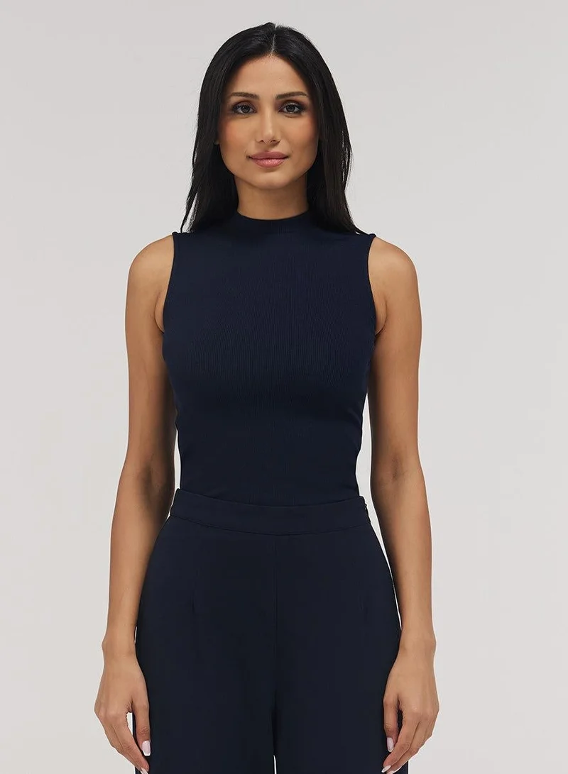 Zigzag Rib Skinny Top - Navy Blue